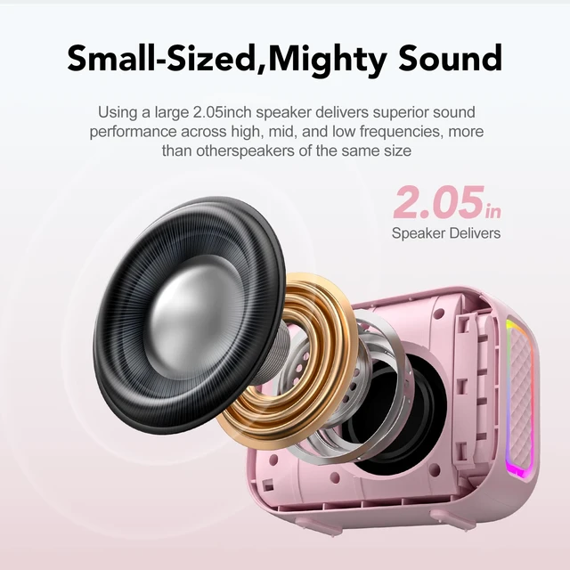 Alt view image 2 of 7 - Portable Bluetooth Speaker Line-in Support: IPX5 Waterproof, Pink | Up to 24H Playtime, HD Sound, TWS Pairing, LED Light, Outdoor Speaker for Beach, Pool, Travel, School Supplies for Adult Teen