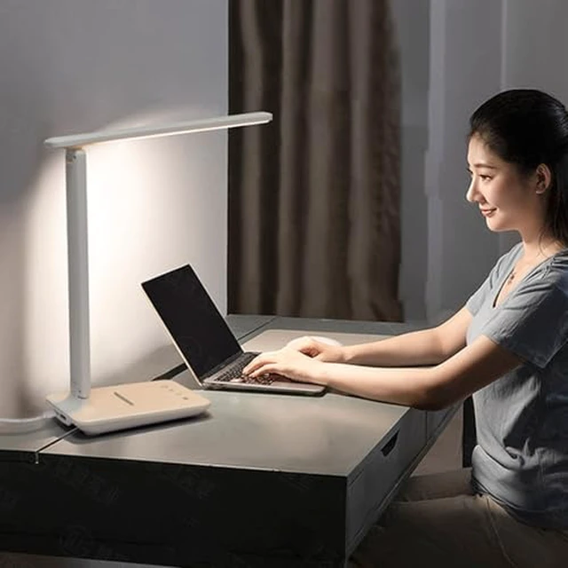 Alt view image 6 of 7 - LED Desk Lamp, Foldable Eye Caring Table Lamp with Touch Control 5 Color Temperatures 5 Dimmable Levels USB Charging Port for Home Office Reading Study (White)