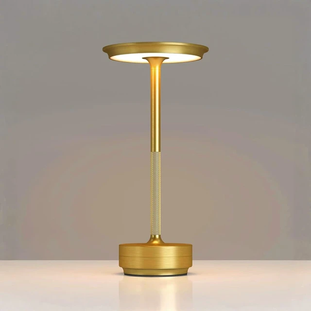 Main image of Rechargeable Cordless Table Lamp, 5200mAh 3 Color Restaurant Patio, Gold | Touch control, stepless brightness; matte black metal, portable; warm neutral cool light for bar cafe hotel camping