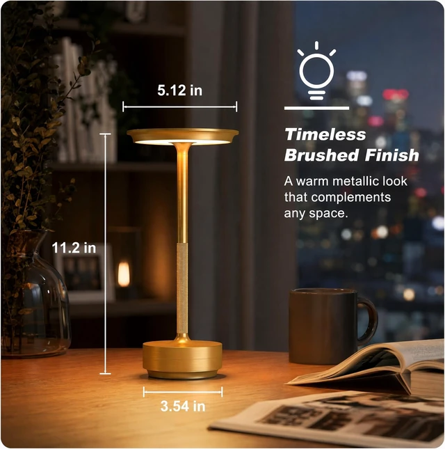 Alt view image 3 of 7 - Rechargeable Cordless Table Lamp, 5200mAh 3 Color Restaurant Patio, Gold | Touch control, stepless brightness; matte black metal, portable; warm neutral cool light for bar cafe hotel camping