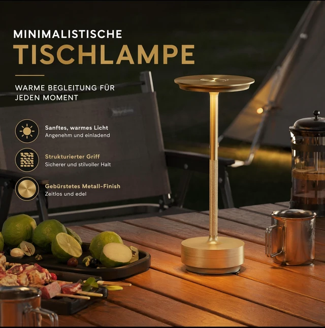Alt view image 4 of 7 - Rechargeable Cordless Table Lamp, 5200mAh 3 Color Restaurant Patio, Gold | Touch control, stepless brightness; matte black metal, portable; warm neutral cool light for bar cafe hotel camping