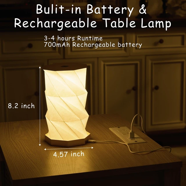 Alt view image 2 of 7 - Portable Desk Lamp - Ultra Thin 0.7" Lightweight 0.28lb, Foldable Paper Lamp with Zinc Alloy Base, Rechargeable Mini Lamp for Home Decor, Travel, Dorm & Small Spaces, Gift for Travelers, Birthday
