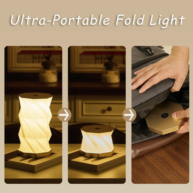 Alt view image 5 of 7 - Portable Desk Lamp - Ultra Thin 0.7" Lightweight 0.28lb, Foldable Paper Lamp with Zinc Alloy Base, Rechargeable Mini Lamp for Home Decor, Travel, Dorm & Small Spaces, Gift for Travelers, Birthday