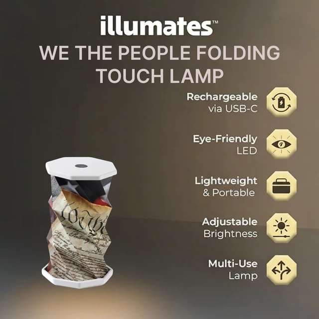 Alt view image 2 of 7 - Origami Expanding Foldable LED Desk Lamp USB Rechargeable & Portable - Dimmable Touch Control Light with Adjustable Height up to 5 1/2 for Office, Bedside - Sleek & Modern Design (We The People)