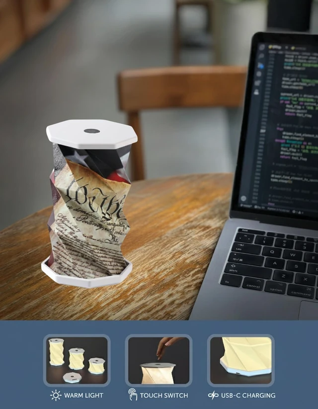 Alt view image 4 of 7 - Origami Expanding Foldable LED Desk Lamp USB Rechargeable & Portable - Dimmable Touch Control Light with Adjustable Height up to 5 1/2 for Office, Bedside - Sleek & Modern Design (We The People)