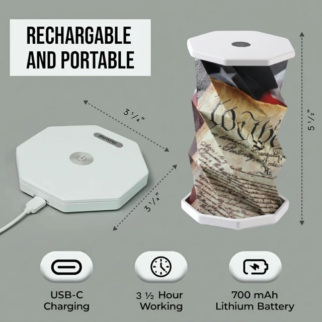 Alt view image 5 of 7 - Origami Expanding Foldable LED Desk Lamp USB Rechargeable & Portable - Dimmable Touch Control Light with Adjustable Height up to 5 1/2 for Office, Bedside - Sleek & Modern Design (We The People)