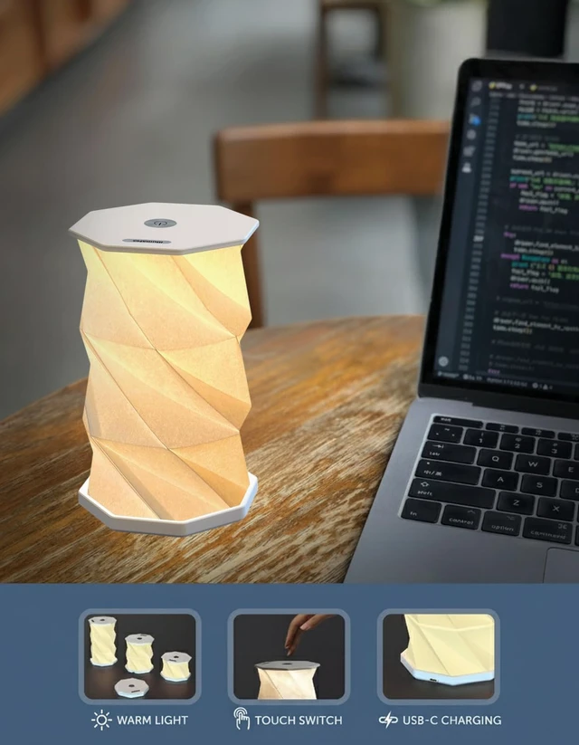 Alt view image 4 of 7 - Origami Expanding Foldable LED Desk Lamp USB Rechargeable & Portable - Dimmable Touch Control Light with Adjustable Height up to 5 1/2 for Office, Travel, Bedside - Sleek & Modern Design (White)