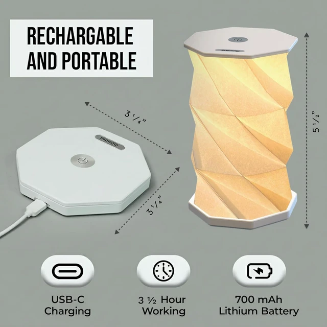 Alt view image 5 of 7 - Origami Expanding Foldable LED Desk Lamp USB Rechargeable & Portable - Dimmable Touch Control Light with Adjustable Height up to 5 1/2 for Office, Travel, Bedside - Sleek & Modern Design (White)
