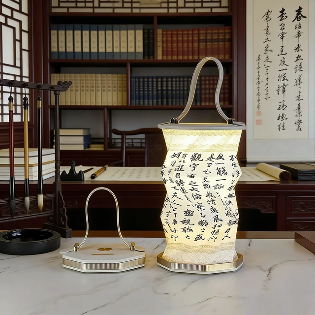 Alt view image 3 of 5 - Portable Foldable Table Lamp with USB Rechargeable 3-Level Dimmable Touch Control Folding Paper Lantern Light for Home Office Bedroom Reading