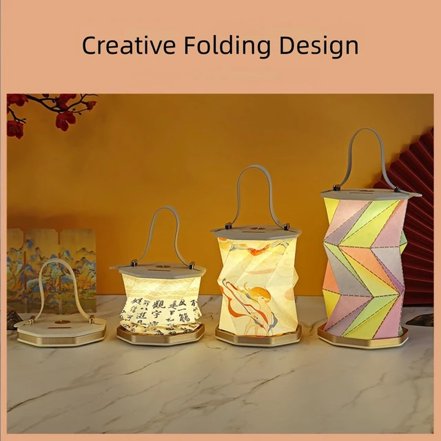 Alt view image 4 of 5 - Portable Foldable Table Lamp with USB Rechargeable 3-Level Dimmable Touch Control Folding Paper Lantern Light for Home Office Bedroom Reading