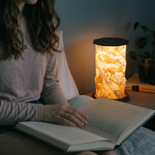 Alt view image 2 of 7 - Portable Foldable Desk Lamp - Battery Operated Travel Lamp | Dimmable Touch Control & Adjustable Height - Hand-Drawn Illustrations - Warm Ambient Light