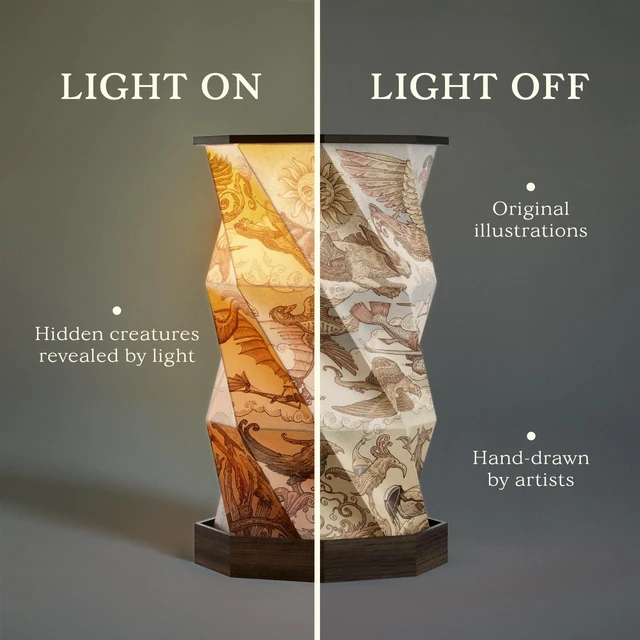 Alt view image 4 of 7 - Portable Foldable Desk Lamp - Battery Operated Travel Lamp | Dimmable Touch Control & Adjustable Height - Hand-Drawn Illustrations - Warm Ambient Light