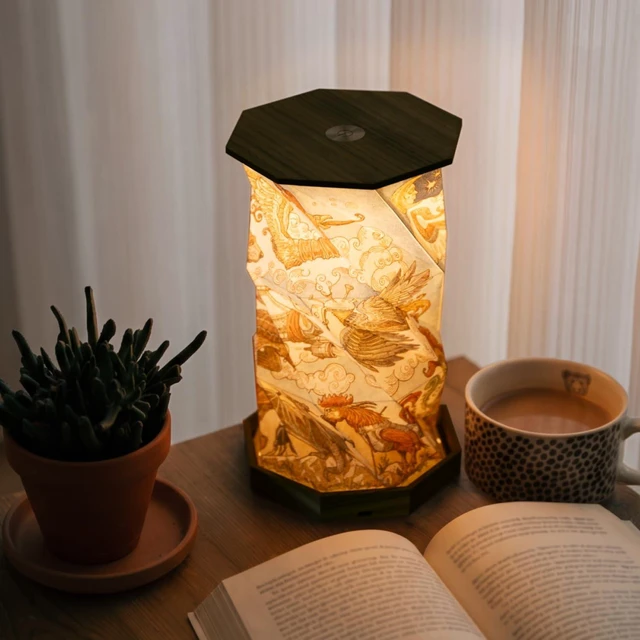 Main image of Portable Foldable Desk Lamp - Battery Operated Travel Lamp | Dimmable Touch Control & Adjustable Height - Hand-Drawn Illustrations - Warm Ambient Light