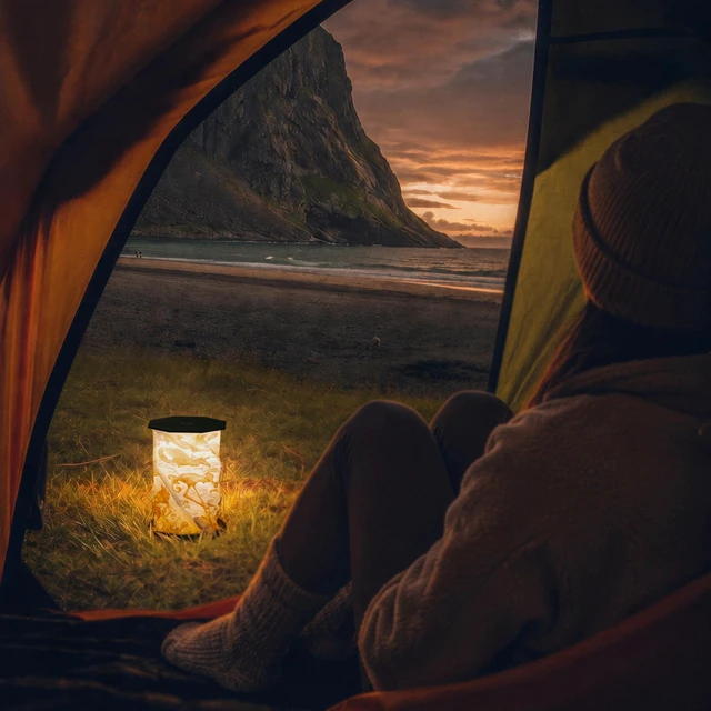 Alt view image 5 of 7 - Portable Foldable Desk Lamp - Battery Operated Travel Lamp | Dimmable Touch Control & Adjustable Height - Hand-Drawn Illustrations - Warm Ambient Light