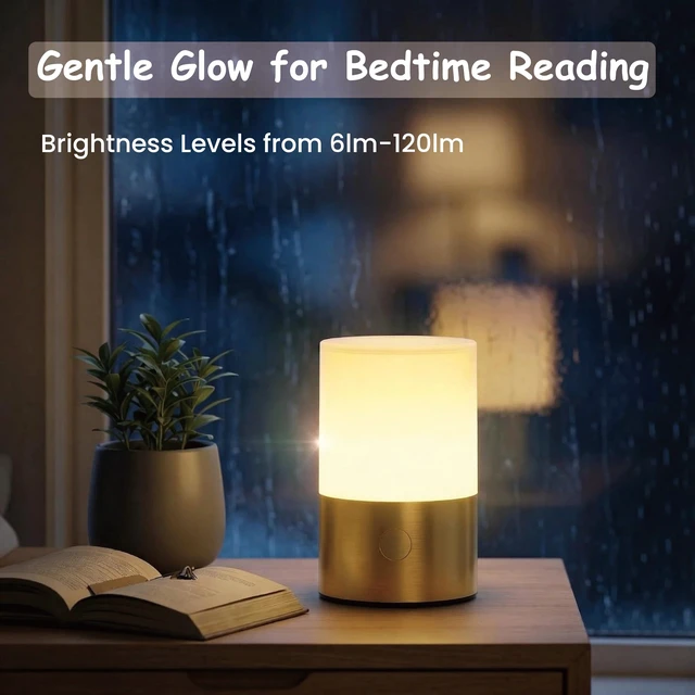 Alt view image 6 of 7 - Small Table Lamp - Rechargeable, Portable, 10 Brightness Levels, Auto-Off Timer, Waterproof, Up to 20-Hours,Warm Light for Bedside, Reading, Dining,Travel, Camping & Décor-Brass