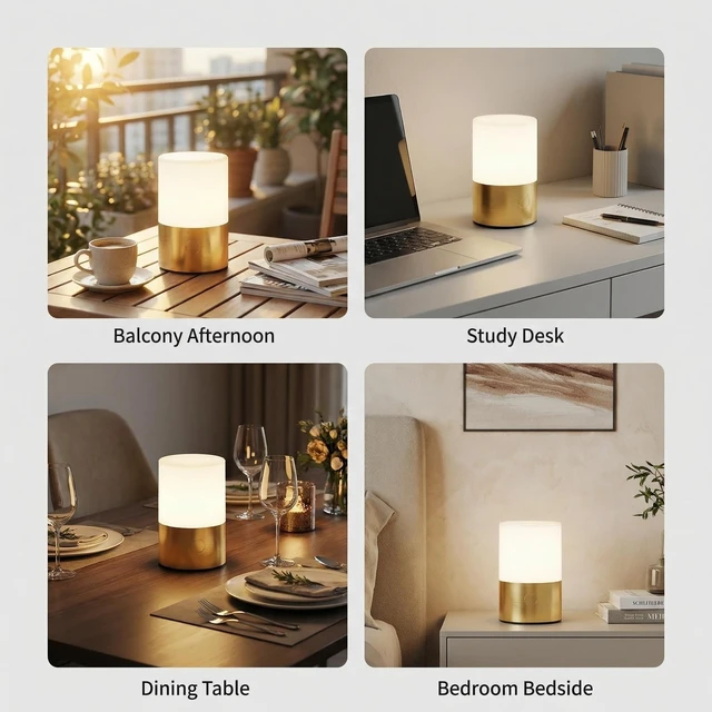 Alt view image 7 of 7 - Small Table Lamp - Rechargeable, Portable, 10 Brightness Levels, Auto-Off Timer, Waterproof, Up to 20-Hours,Warm Light for Bedside, Reading, Dining,Travel, Camping & Décor-Brass
