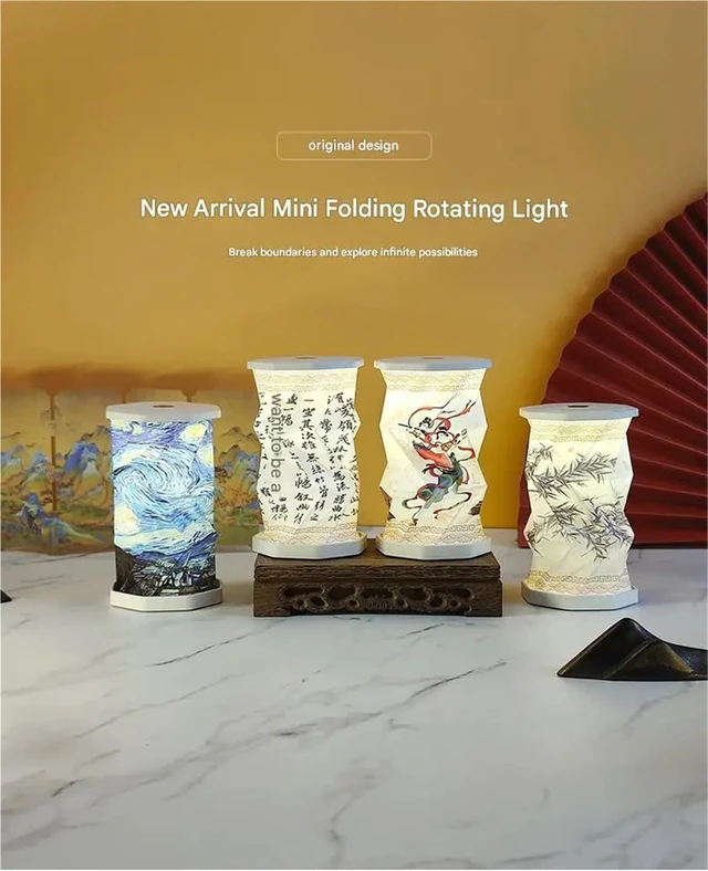 Alt view image 2 of 7 - Portable Lamp, Foldable Japanese Paper Lamp with Touch Dimmer, Warm Light Rechargeable Battery Operated Mini Desk Lamp, Unique Travel Gifts for Women Men (Starry Night)