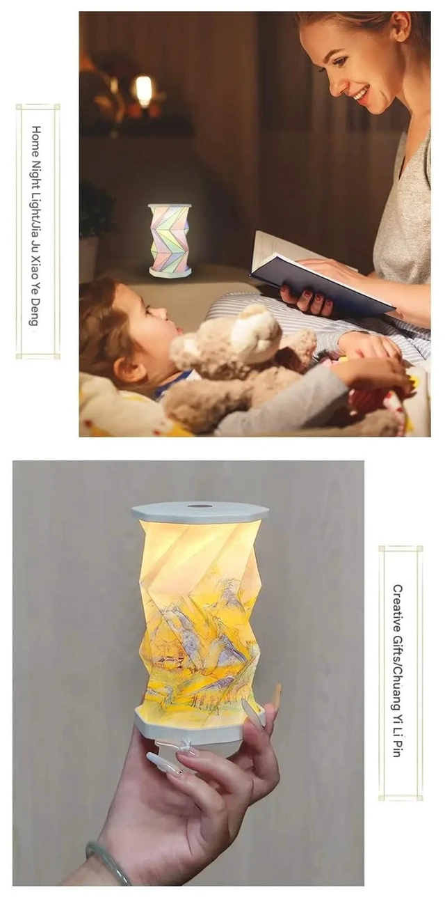Alt view image 6 of 7 - Portable Lamp, Foldable Japanese Paper Lamp with Touch Dimmer, Warm Light Rechargeable Battery Operated Mini Desk Lamp, Unique Travel Gifts for Women Men (Starry Night)