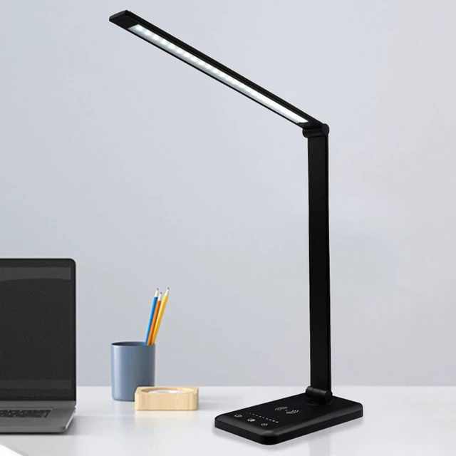 Alt view image 2 of 7 - Modern Black Folding LED Desk Lamp With 5-Level Dimming And 3-Color Modes, 5W Wireless Charging Reading Lamp With Flexible Rotation, Touch Control, USB Powered, Ideal For Study And Home Office