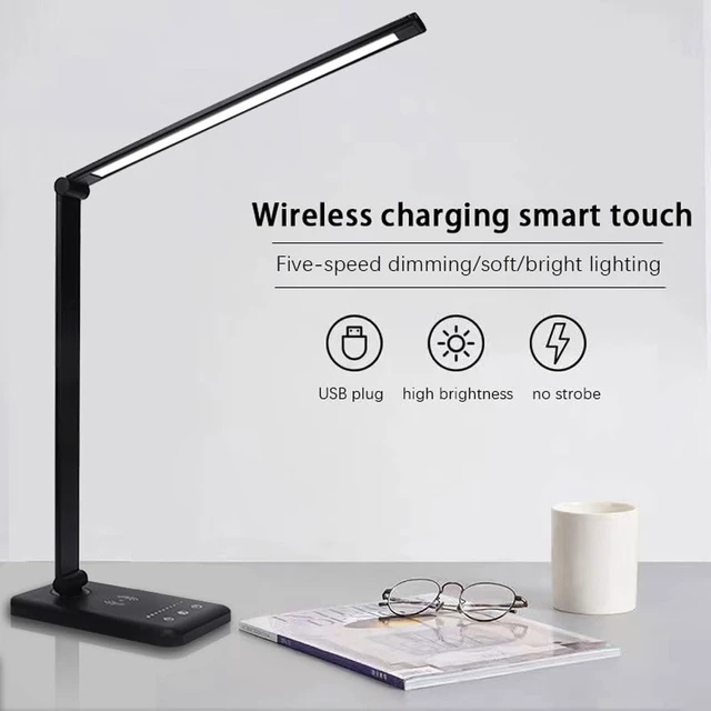 Alt view image 3 of 7 - Modern Black Folding LED Desk Lamp With 5-Level Dimming And 3-Color Modes, 5W Wireless Charging Reading Lamp With Flexible Rotation, Touch Control, USB Powered, Ideal For Study And Home Office