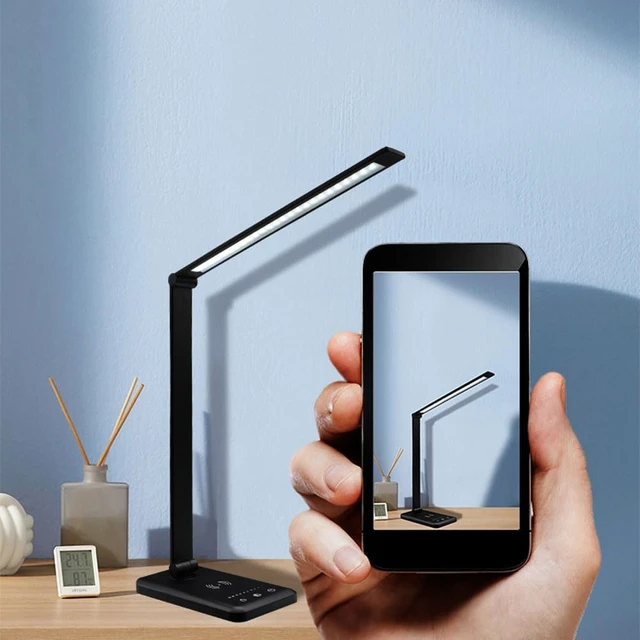 Alt view image 5 of 7 - Modern Black Folding LED Desk Lamp With 5-Level Dimming And 3-Color Modes, 5W Wireless Charging Reading Lamp With Flexible Rotation, Touch Control, USB Powered, Ideal For Study And Home Office