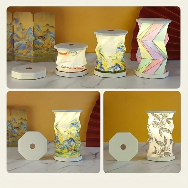 Alt view image 4 of 7 - Rechargeable Foldable Origami Lantern for Travel,Waterproof Desk Paper Lantern Lamp Touch Dimmable Warm,Portable Mini Night Light Rice Paper Design for Hotel Desk Room Accent (White)