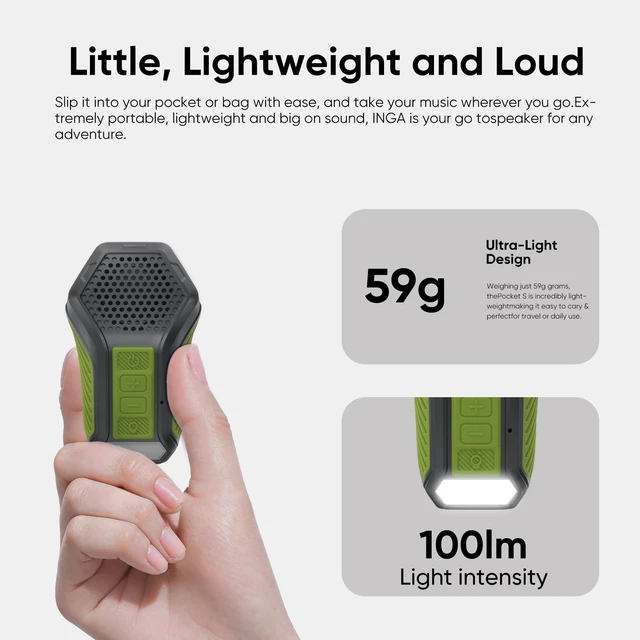 Alt view image 4 of 7 - Wearable Bluetooth Speaker, Mini Clip-on Portable Speaker with Illumination & Warning Light, Built-in Mic, Hands-Free Calling, for Work, Cycling, Golf & Outdoor Use (Army Green)