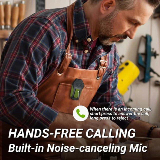 Alt view image 6 of 7 - Wearable Bluetooth Speaker, Mini Clip-on Portable Speaker with Illumination & Warning Light, Built-in Mic, Hands-Free Calling, for Work, Cycling, Golf & Outdoor Use (Army Green)