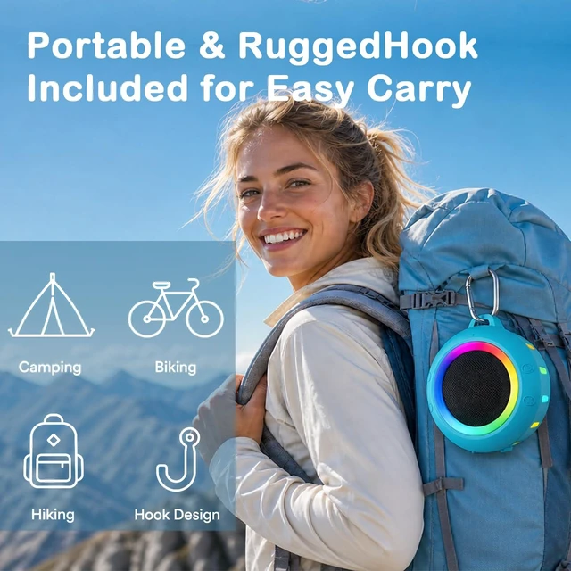Alt view image 3 of 7 - Waterproof Bluetooth Speaker, Portable Wireless Shower,Gifts for Men Women | IPX7 Floating Pool Speaker with Carabiner for Outdoor, Beach, Camping, Cool Gadgets Birthday Gifts for Kids Men