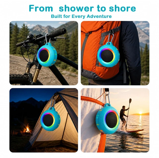 Alt view image 7 of 7 - Waterproof Bluetooth Speaker, Portable Wireless Shower,Gifts for Men Women | IPX7 Floating Pool Speaker with Carabiner for Outdoor, Beach, Camping, Cool Gadgets Birthday Gifts for Kids Men