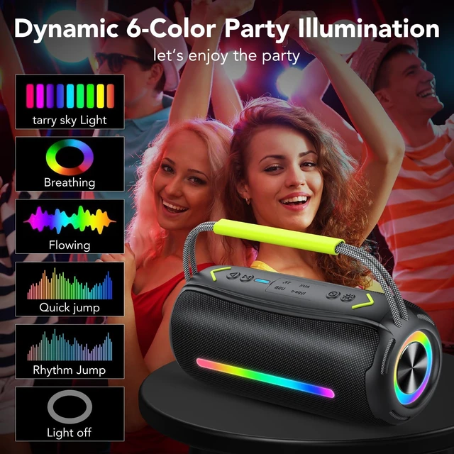 Alt view image 4 of 7 - Bluetooth Speaker Portable Wireless Bluetooth Speakers with HD Stereo Sound, BT 5.4 TWS Pairing, IPX7 Waterproof, 30H Battery Life with Led Light for Outdoor/Party/Sport/Travel/Gifts
