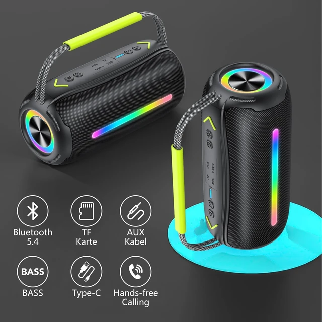 Alt view image 6 of 7 - Bluetooth Speaker Portable Wireless Bluetooth Speakers with HD Stereo Sound, BT 5.4 TWS Pairing, IPX7 Waterproof, 30H Battery Life with Led Light for Outdoor/Party/Sport/Travel/Gifts