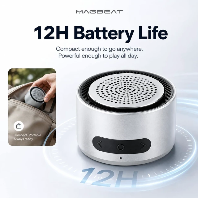 Alt view image 3 of 7 - MagBeat Bluetooth Speaker with Magnetic Wireless Charger (Titanium), Portable Stereo Sync TWS, Booming Bass, Up to 10H, IPX7 Waterproof, Gift for Men