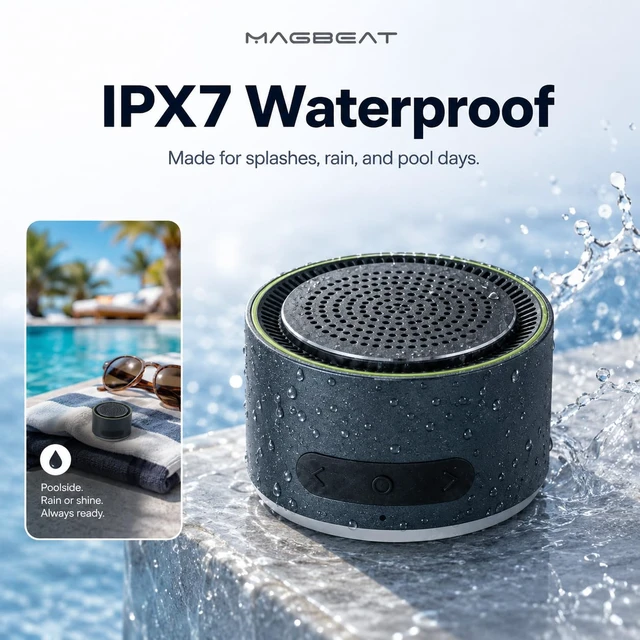 Alt view image 4 of 7 - MagBeat Bluetooth Speaker with Magnetic Wireless Charger (Titanium), Portable Stereo Sync TWS, Booming Bass, Up to 10H, IPX7 Waterproof, Gift for Men