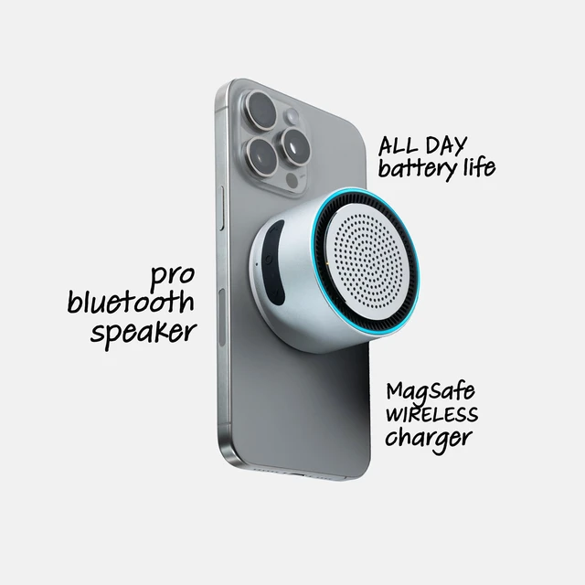 Alt view image 7 of 7 - MagBeat Bluetooth Speaker with Magnetic Wireless Charger (Titanium), Portable Stereo Sync TWS, Booming Bass, Up to 10H, IPX7 Waterproof, Gift for Men