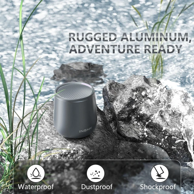 Alt view image 3 of 7 - Small Bluetooth Speaker, Waterproof Mini Portable Wireless Speakers | Punchy Bass Rich Audio Stereo Pairing, Handheld Pocket Size Built in Mic for Hiking Biking Gift Laptop Tablet (Gray)