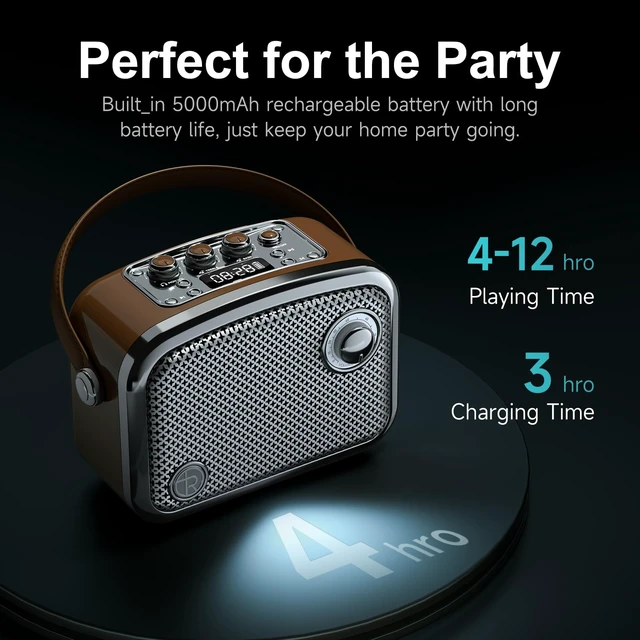 Alt view image 4 of 7 - Bluetooth Speaker, 40W, Retro Decor, Small Gift for Women Man, Brown | Portable, Wireless, Bluetooth 5.3, TWS, Support USB/TF Card/AUX, Old Fashion style for Bedroom, Kitchen, Office, Desk