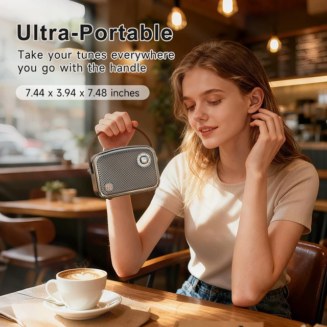 Alt view image 6 of 7 - Bluetooth Speaker, 40W, Retro Decor, Small Gift for Women Man, Brown | Portable, Wireless, Bluetooth 5.3, TWS, Support USB/TF Card/AUX, Old Fashion style for Bedroom, Kitchen, Office, Desk