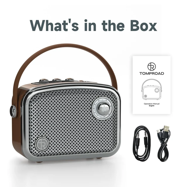 Alt view image 7 of 7 - Bluetooth Speaker, 40W, Retro Decor, Small Gift for Women Man, Brown | Portable, Wireless, Bluetooth 5.3, TWS, Support USB/TF Card/AUX, Old Fashion style for Bedroom, Kitchen, Office, Desk
