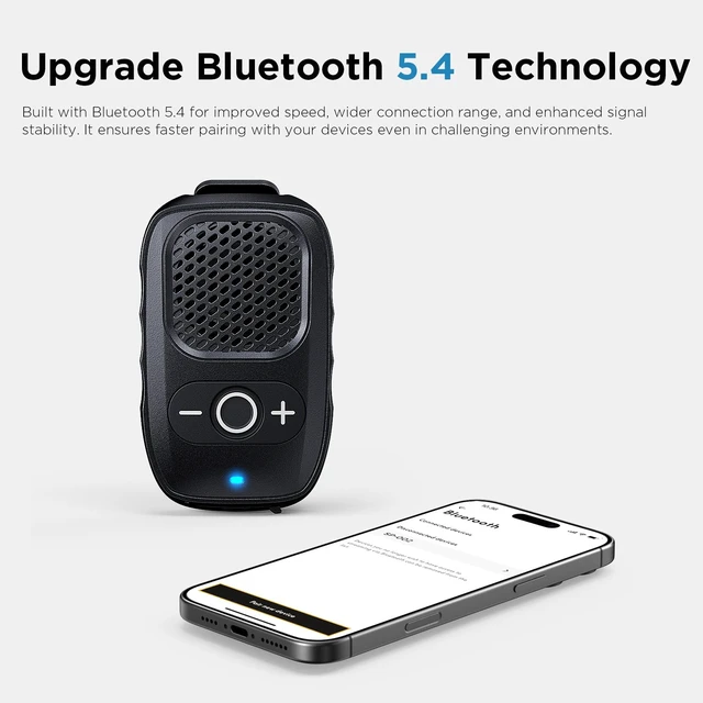 Alt view image 6 of 7 - Wearable Bluetooth Speakers, Clip On Wireless Jobsite Speaker | 30H Playtime, IPX6 Water-Resistant, Portable, Built-in Mic, Hands-Free Calls, Non-Magnet