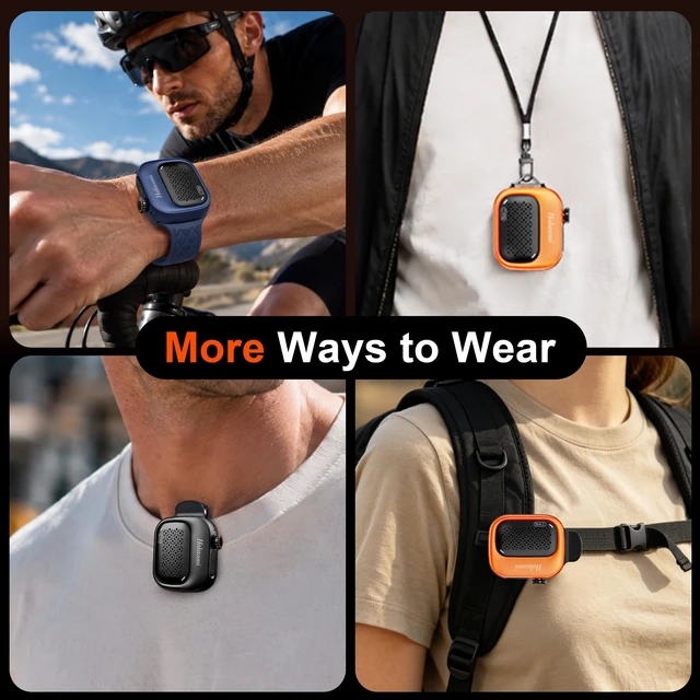 Alt view image 2 of 7 - Clip On Speaker, Wearable Portable Mini Speaker, Black | 3-way wearable speaker with wristband, clip and lanyard; 43.66g body, IP69K protection, 5W sound, mic and speaker linking.