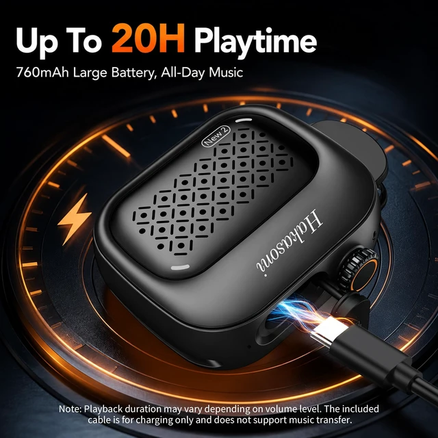 Alt view image 4 of 7 - Clip On Speaker, Wearable Portable Mini Speaker, Black | 3-way wearable speaker with wristband, clip and lanyard; 43.66g body, IP69K protection, 5W sound, mic and speaker linking.