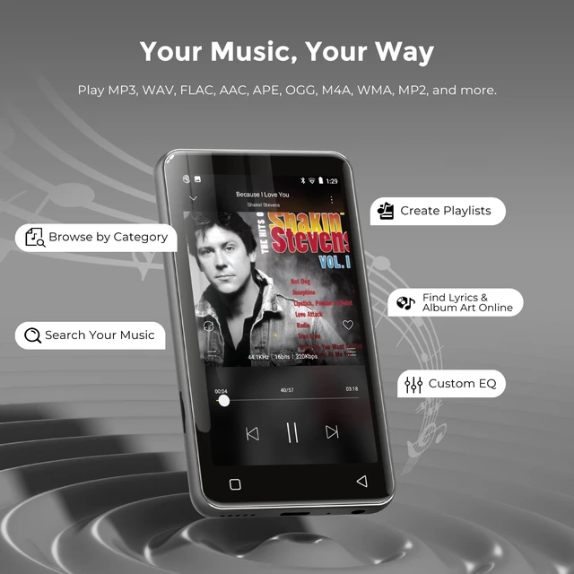 Alt view image 3 of 7 - G1 80GB MP3 Player with Bluetooth and WiFi, Spotify Music Player | 4" Touchscreen, Parental Controls, Audible, Libby, Pandora, Expandable to 1TB, Minitablet, MP3 MP4 Player for Kids Silver