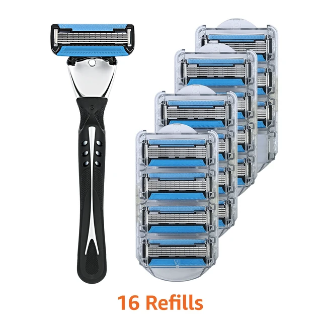 Alt view image 5 of 6 - 5-Blade MotionSphere Men's Razor with Dual Lubrication, Vitamin E, Precision Trimmer, 1 Handle & 16 Cartridges, Black