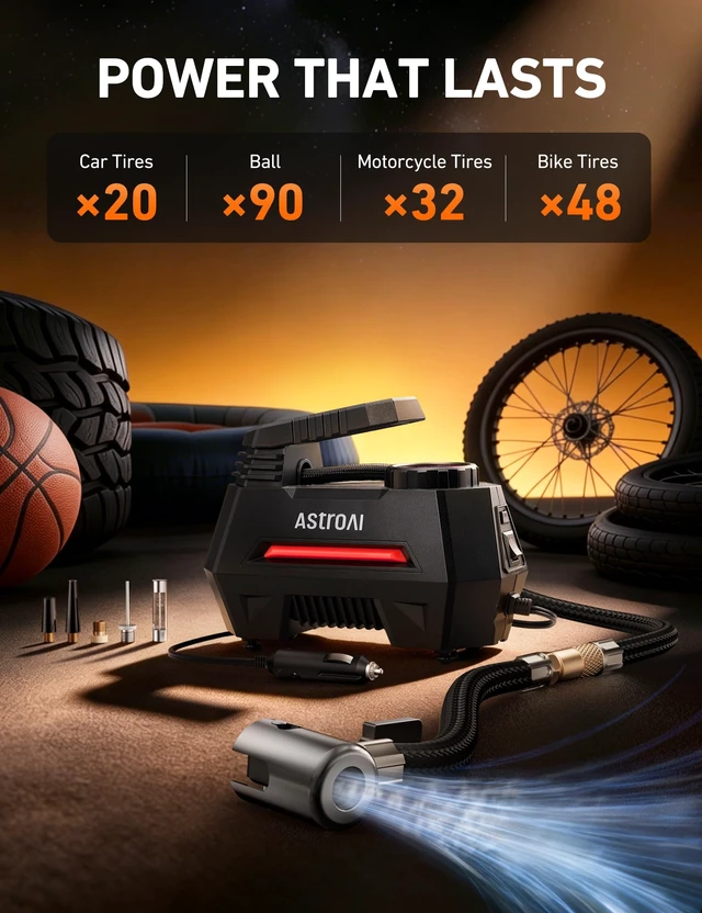 Alt view image 4 of 7 - AIRUN H Tire Inflator Portable Air Compressor, 12V DC Tire Inflator, Auto Shut-Off with Digital Pressure Gauge & LED Light, Fast Inflation for Car, Motorcycle, Bike Tires, 9.8Ft Cord, Red