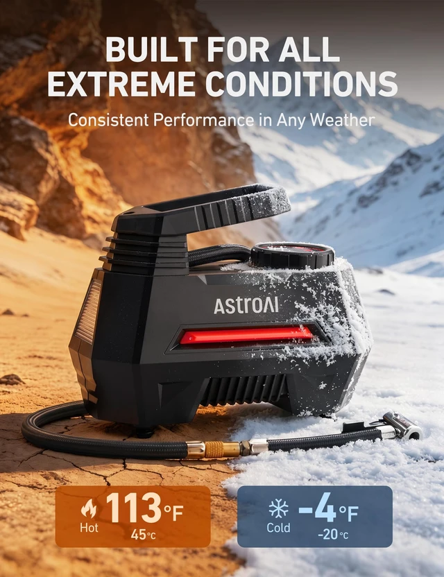Alt view image 6 of 7 - AIRUN H Tire Inflator Portable Air Compressor, 12V DC Tire Inflator, Auto Shut-Off with Digital Pressure Gauge & LED Light, Fast Inflation for Car, Motorcycle, Bike Tires, 9.8Ft Cord, Red