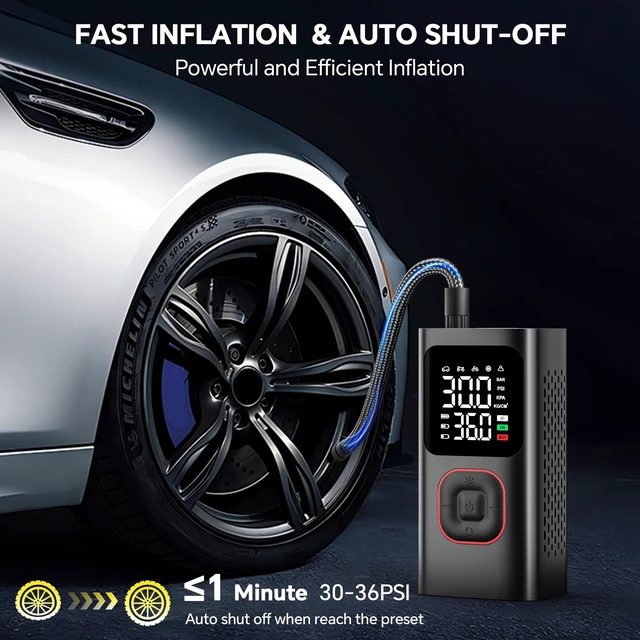 Alt view image 2 of 7 - Tire Inflator Portable Air Compressor: 150 PSI Cordless Air Pump for Car with Digital Pressure Gauge, 6000mAh Fast Inflation, LED Light - Compact Tire Inflator for Car, Motorcycle, Bicycle, Balls