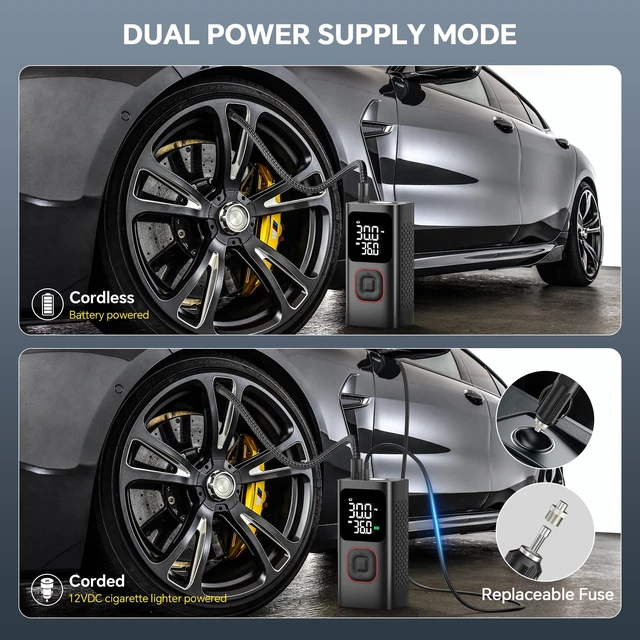 Alt view image 4 of 7 - Tire Inflator Portable Air Compressor: 150 PSI Cordless Air Pump for Car with Digital Pressure Gauge, 6000mAh Fast Inflation, LED Light - Compact Tire Inflator for Car, Motorcycle, Bicycle, Balls