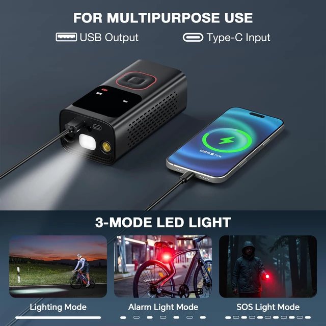 Alt view image 6 of 7 - Tire Inflator Portable Air Compressor: 150 PSI Cordless Air Pump for Car with Digital Pressure Gauge, 6000mAh Fast Inflation, LED Light - Compact Tire Inflator for Car, Motorcycle, Bicycle, Balls