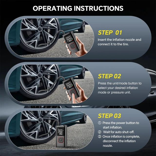 Alt view image 5 of 7 - Tire Inflator Portable Air Compressor: 150 PSI Cordless Air Pump for Car with Digital Pressure Gauge, 6000mAh Fast Inflation, LED Light - Compact Tire Inflator for Car, Motorcycle, Bicycle, Balls